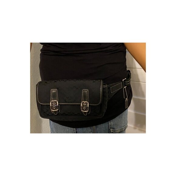 COACH BELT BAG FANNY PACK IN SIGNATURE MINI "C" JACQUARD FABRIC & LEATHER BLACK - Picture 3 of 12